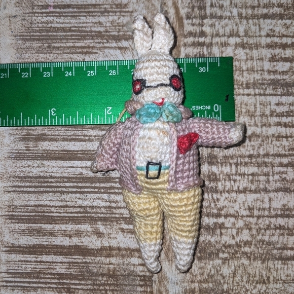 Crocheted Vintage Animals Circa 1970's Handmade Cats, Pig, Rabbit & Bear 6pc Set - Picture 11 of 16